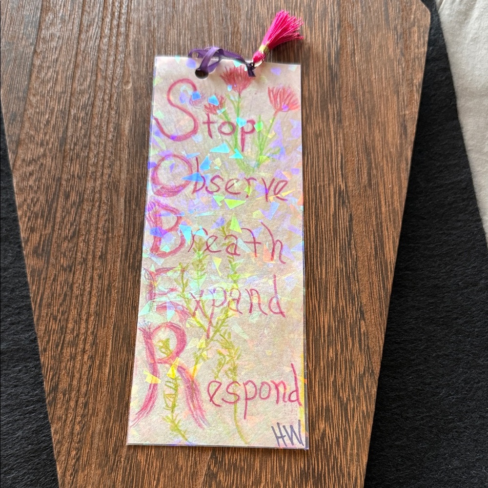 Handcrafted sobriety Inspirational Tassel Bookmark - Pink Floral Holographic